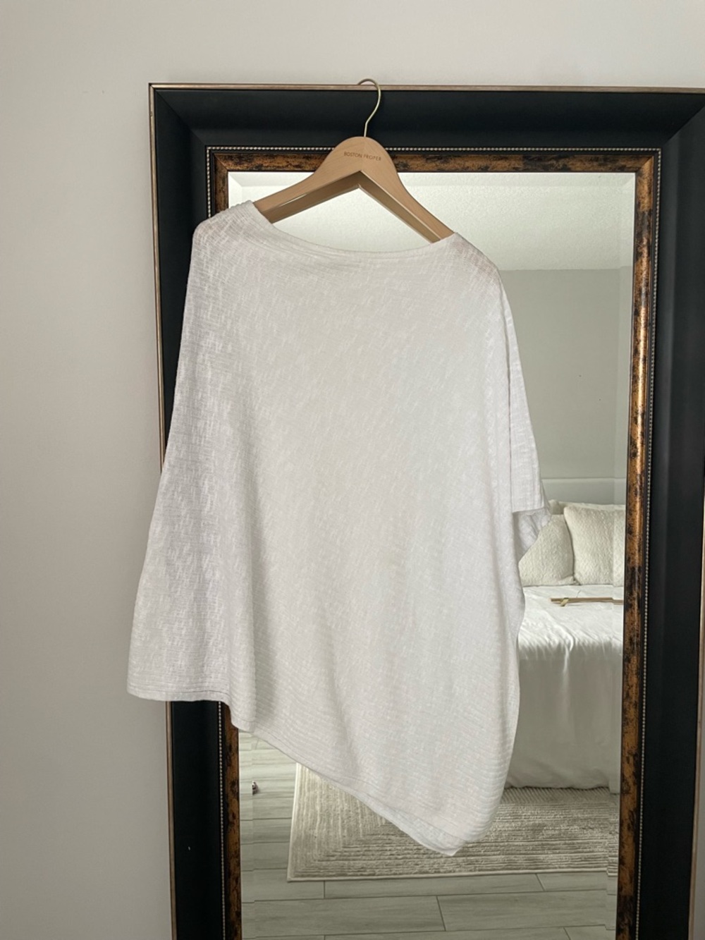Eileen Fisher White Textured Boatneck Poncho